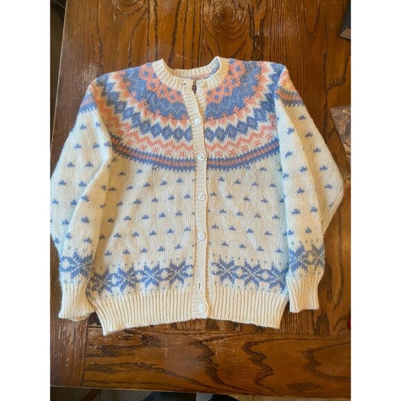 Vintage Karen Scott Nordic-Inspired Knit Cardigan Sweater Size L Acrylic & Wool - Picture 1 of 6